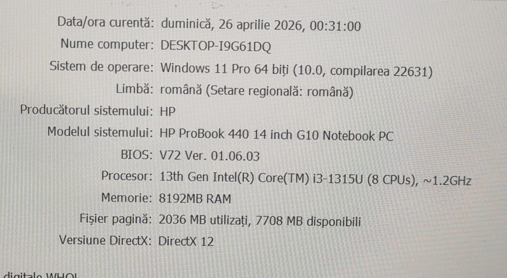 HP Probook 440 G10 i3 1315u, 8 GB DDR5, ssd 256 GB