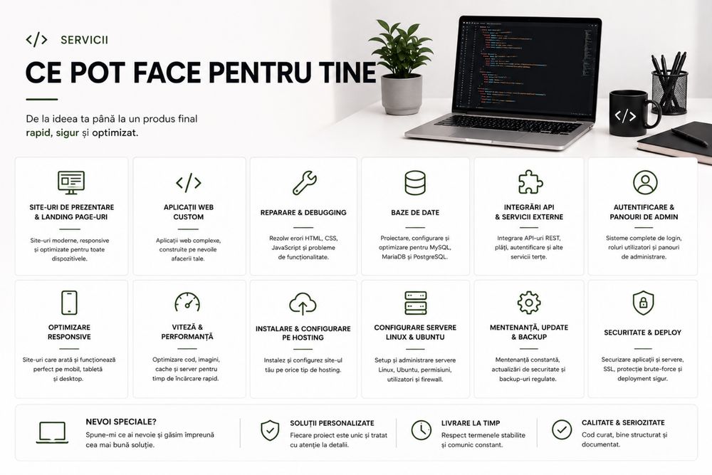 Fac site-uri web și rezolv probleme PHP, WordPress, React, NodeJS si MySQL