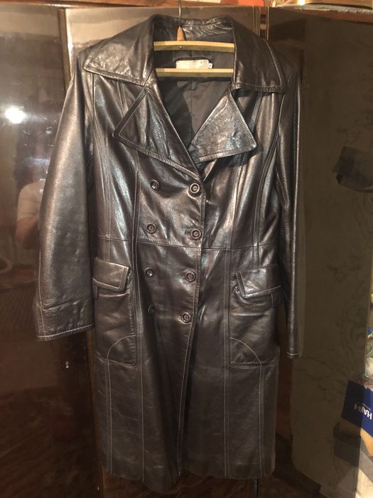 Кожанный тренч черный