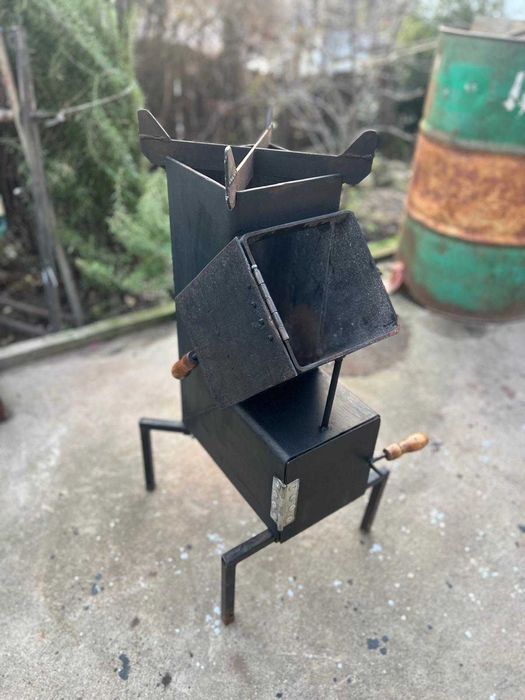 Sobă rachetă din oțel gros 150x 150x 4mm, rezistentă, tiraj reglabil