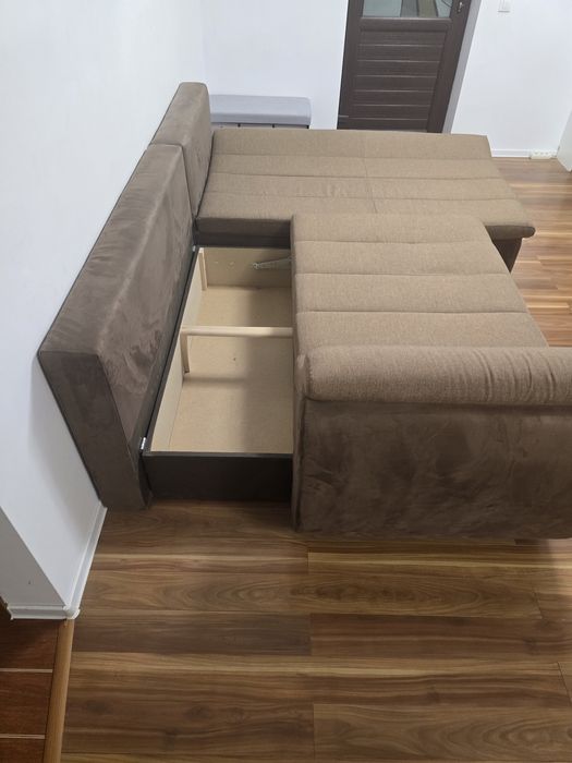 Canapea coltar extensibila, 3 locuri, Lada depozitare, Stofa, Mobexper