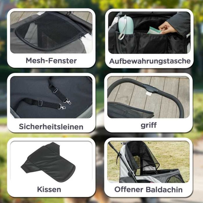 PawHut Кучешка количка, Сгъваема количка за големи кучета