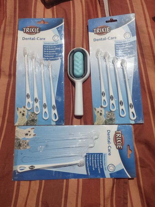 Seturi periuțe dinți pisici câini mici Trixie perie cu abur curățare