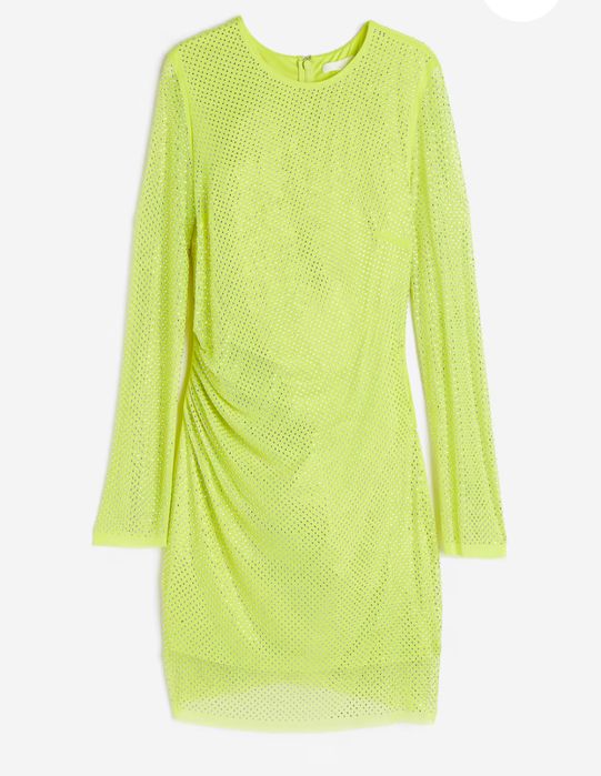 Неоновожълта рокля с камъчета