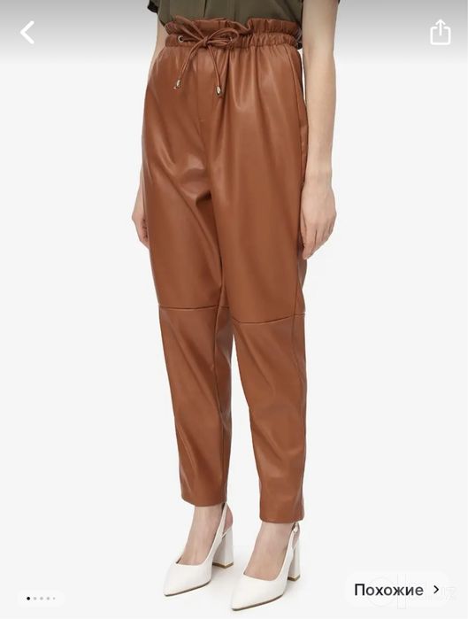 Кожаные брюки карамельные, с начесом С-М