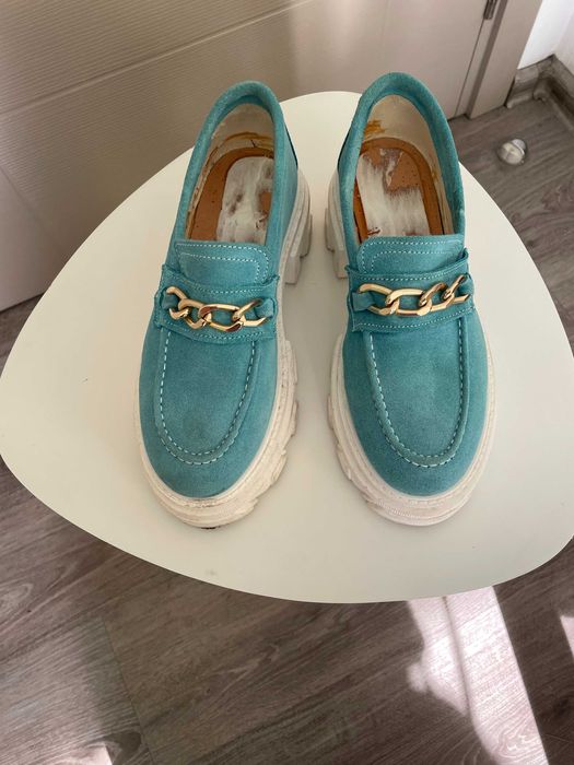 Италиански светло сини дамски обувки