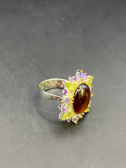 Сребърен Дамски пръстен с натурален Хесонит