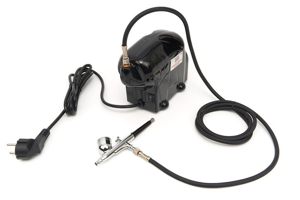 Set complet aerograf airbrush compresor pistol si vopsea