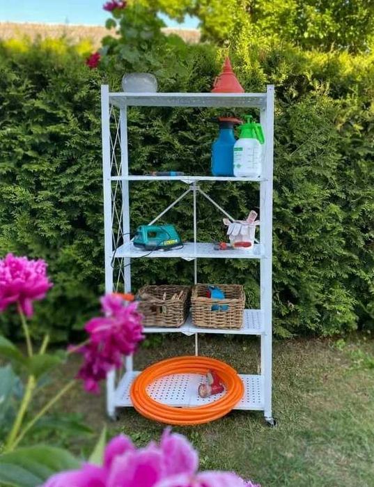 Стеллаж складной металлический чёрный и белый 5-этаж s17