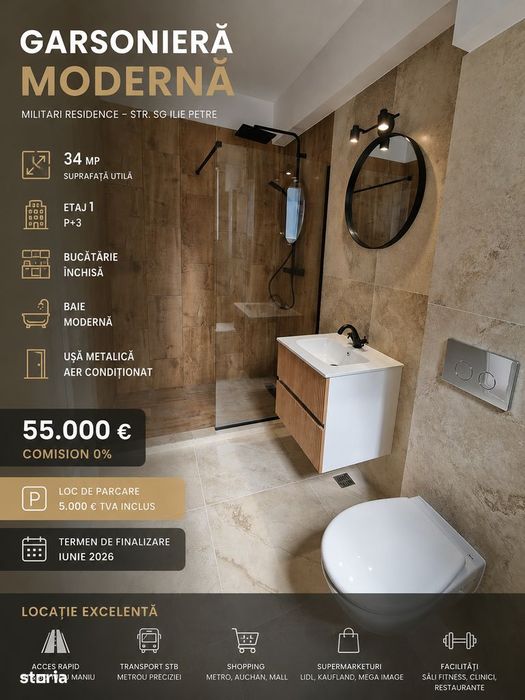 Garsonieră premium, 32 mp, Chiajna, str Sg Ilie Petre 11