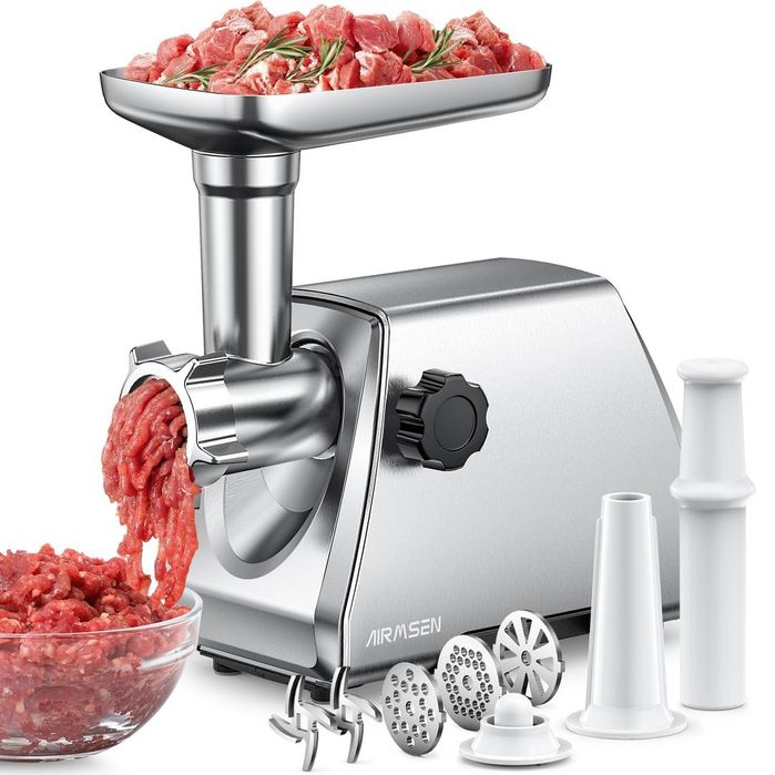 Mașină de tocat carne electrică 1000W, Inox, Accesorii cârnați - Grad