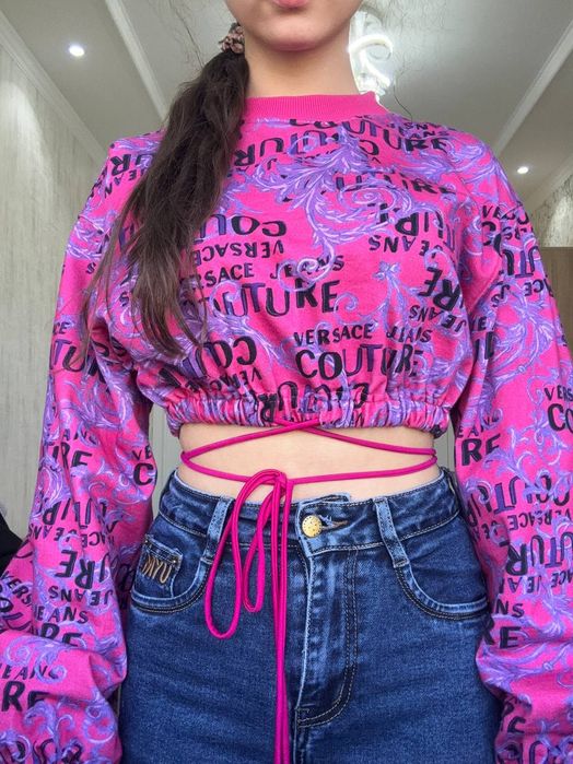 Брендовый лонгслив от Versace. Кофта весенняя розовая. Топ женский