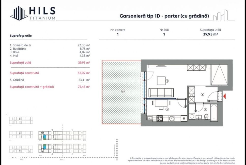Garsoniera  / Hils Titanium Faza 2 / 10 minute Metrou / Comision 0%