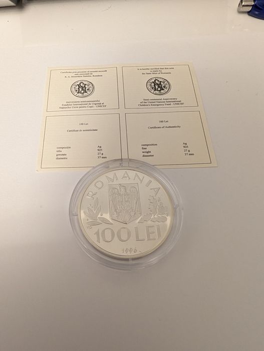 Moneda argint 100 Lei UNICEF 1946-1996 BNR