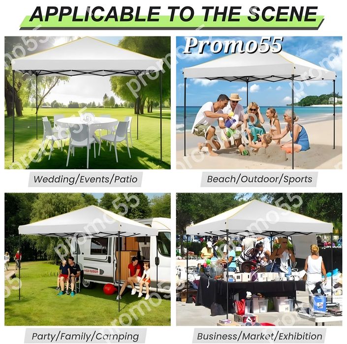 Търговска Шатра 3х3 - 18кг. с Подсилена Конструкция и Бяло Покривало