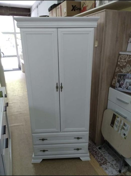 Dulap alb Mobexpert cu două uși și două sertare