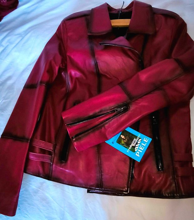 Geaca noua cu eticheta din piele naturala, Burgundy, XXL