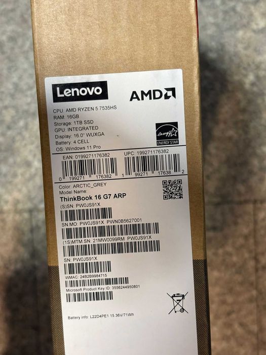 Hope Amanet P10/Laptop LENOVO THINKBOOK 16 ,G7 ARP ,RYZEN 5-7535HS