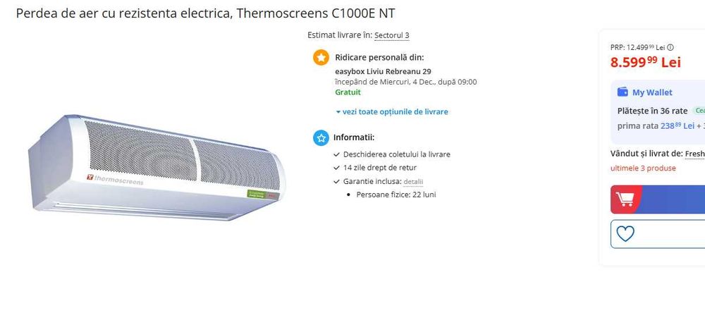 Perdea aer cald   SH Thermoscreens  68965    C1000E  2 , 9 kw