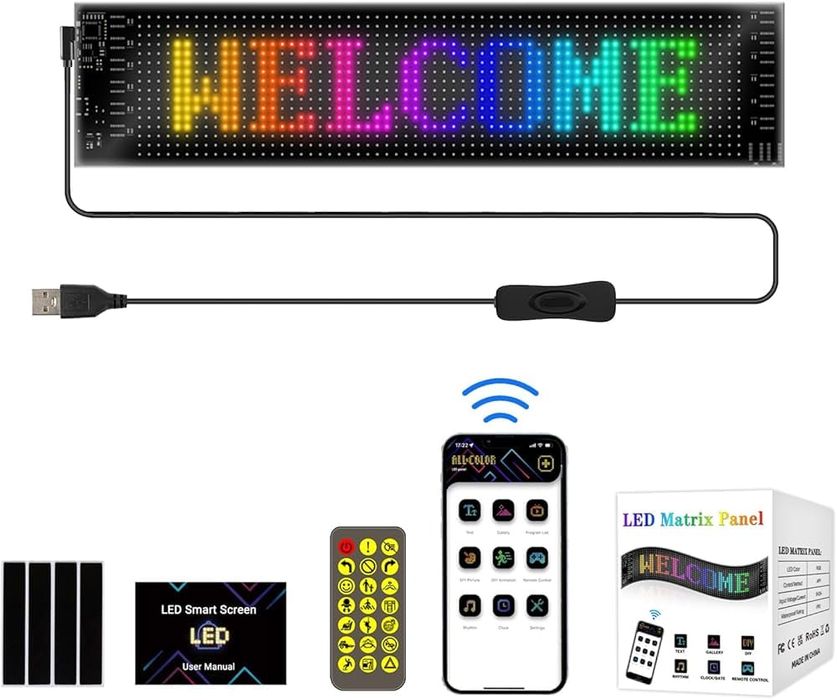 Panou LED Matrix Flexibil RGB, Control Aplicatie, Afisaj Publicitar 374x92mm,devil evies