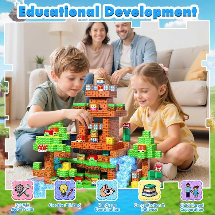 Магнитни строителни блокчета, сензорни играчки, 3+ години, 108 части