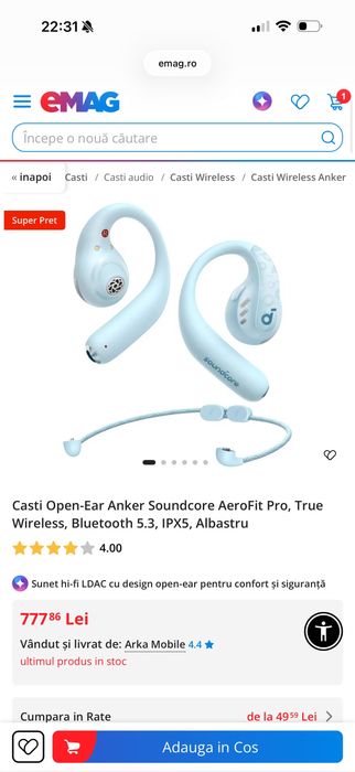 Casti Anker Soundcore AeroFit Pro