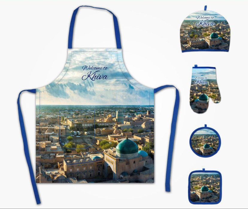 Комплект из 5 предметов. Фартук, прихватки,колпак