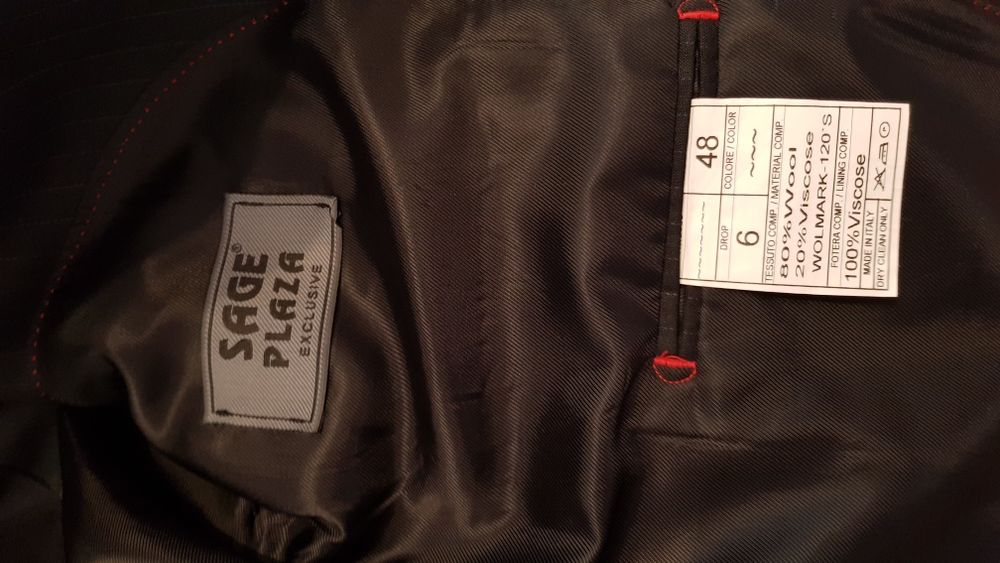 Мъжки черен костюм, SAGE Plaza, сако и панталон, р-р 48 ( М/L )