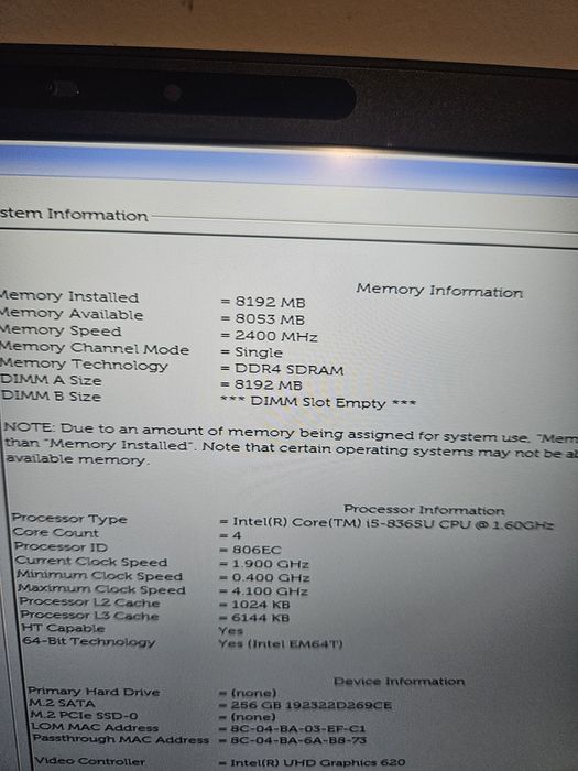 Laptop Dell 5400 i5 Gen8 Diagnoza BMW