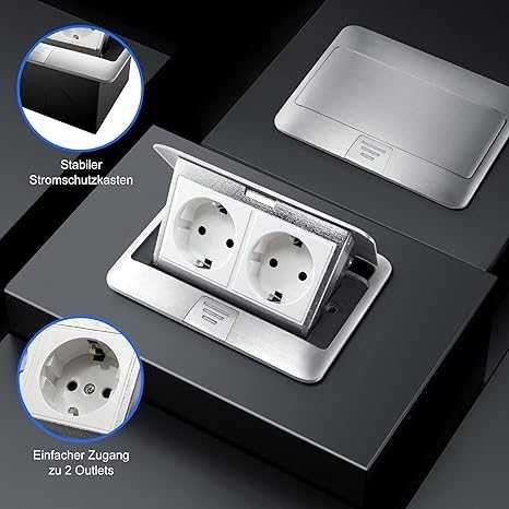 Priză retractabilă,  podea  blaturi,birou  podea, restaurant, argintiu