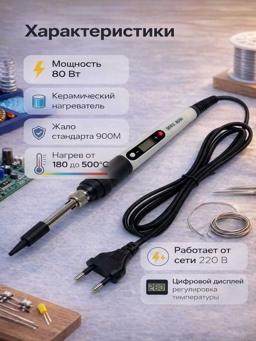 Электрический паяльник 908S 80Вт. Дисплей ЖК. Рег темп 180-500 градус