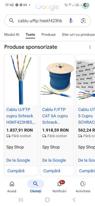Cablu internet U/FTP CAT 6A