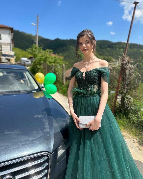 Луксозна бална зелена рокля/рокля за кума