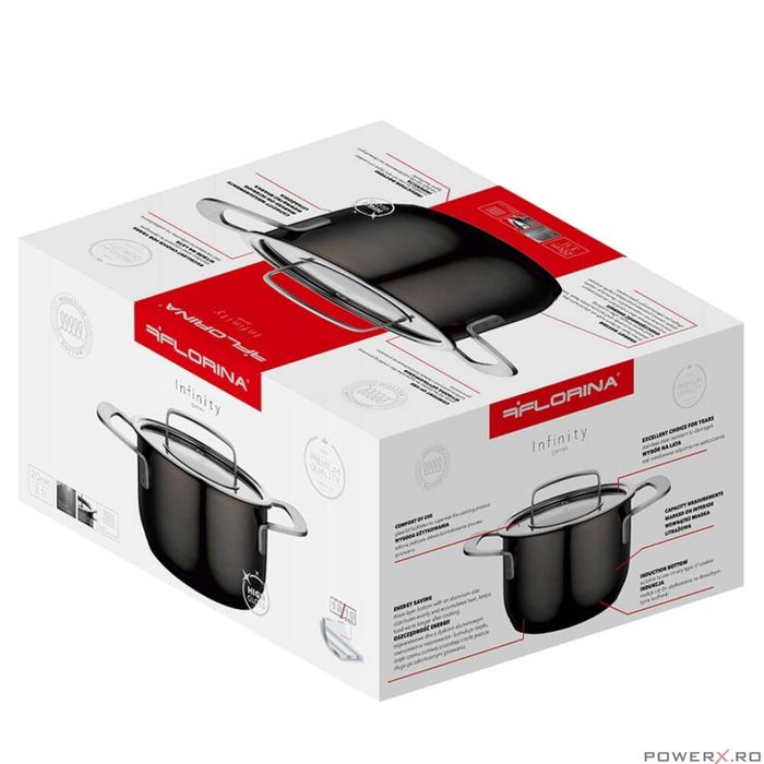 Oala cu capac, din inox, parte inferioara cu 5 straturi, diametru 20