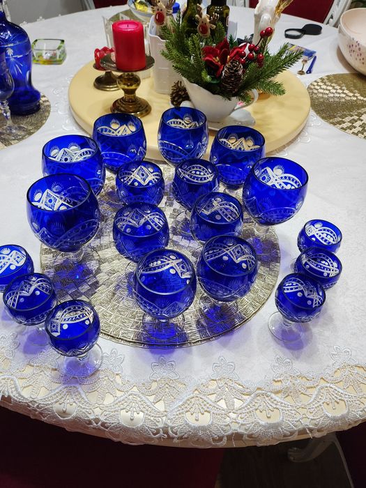 Комплект Кобалтово кристални чаши Bohemian