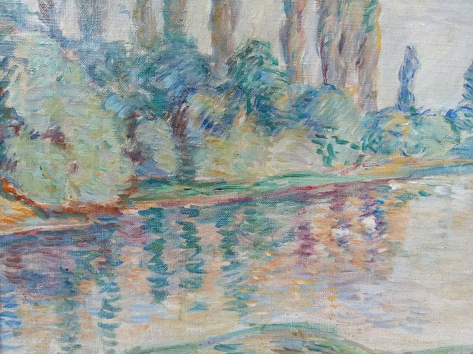 Tablou vechi - pe malul apei - semnat Darascu