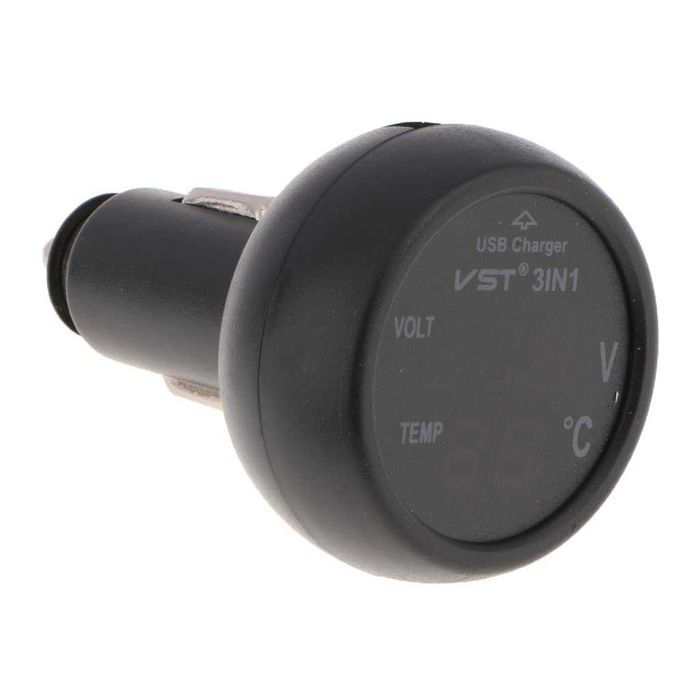 Волтметър за автомобил с термометър и USB порт - 3 in 1