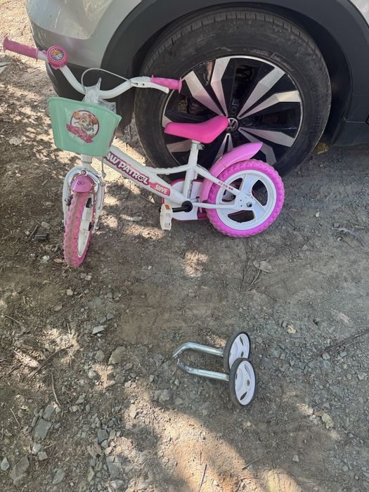 Bicicleta cu roti ajutatoare roz patrula catelusilor