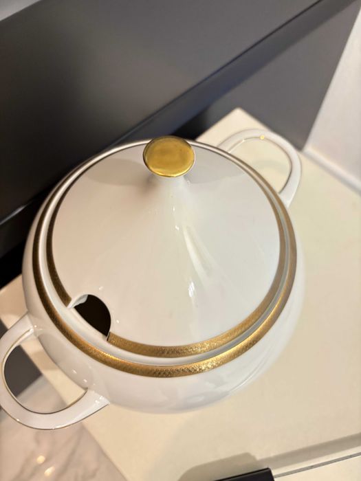 Supieră /terină mare din porțelan, placată cu aur 24K Scherzer Bavaria