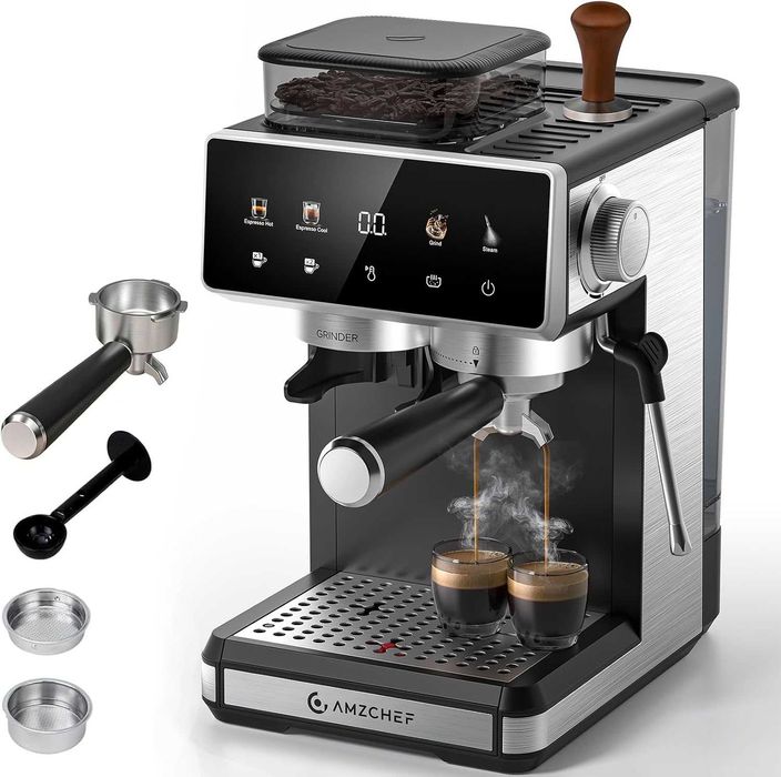 AMZCHEF Кафе машина Bean to Cup, 20-бара еспресо машина с мелачка