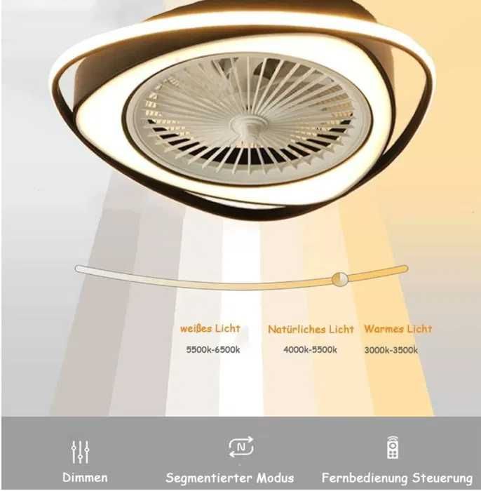 Модерна черна LED лед димируема вентилатор с дистанционно управление