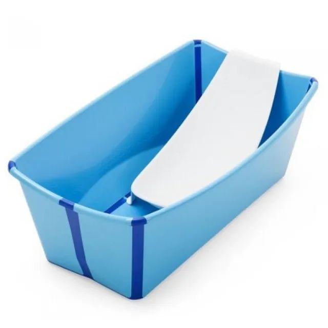 Сгъваема вана за бебе Stokke и подложка за новородено синя