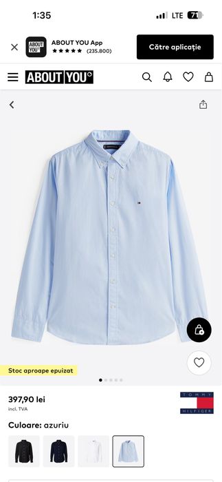 Cămașă TOMMY HILFIGER  Regular fit marime L