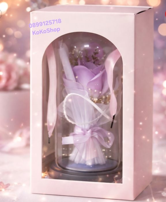 Роза в стъкленица с LED светлини – елегантен подарък