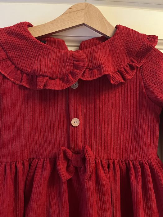 Rochie rosie catifea bumbac, marime 4-5 ani