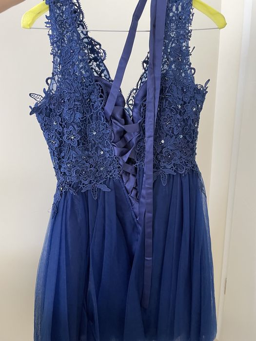 Официална бална рокля синя с мъниста