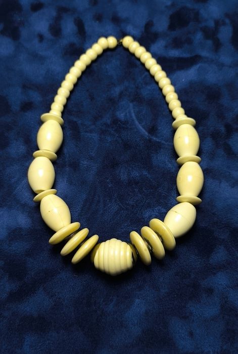 Colier Statement Vintage Fildeș / Alb-Crem Anii '80 - Stil Retro Geometric Boho