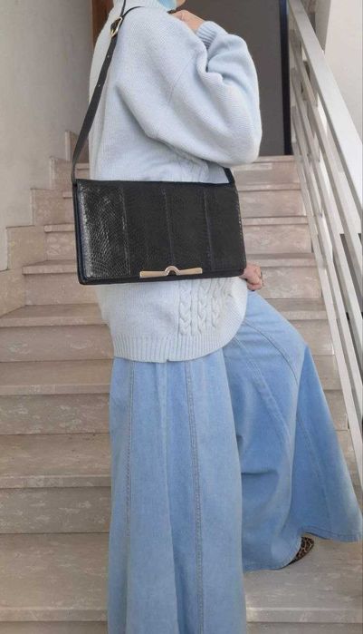 Geanta plic din piele sarpe cu curea vintage ani 70