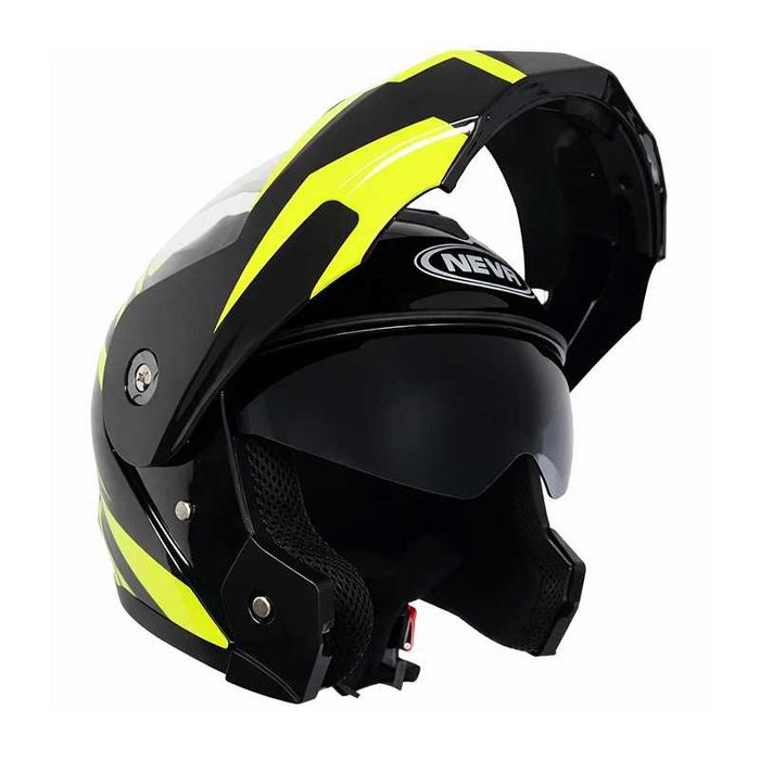 Casca Moto/Scuter/ATV Flip-Up,viziera dubla, Negru cu Verde, L 59-60cm