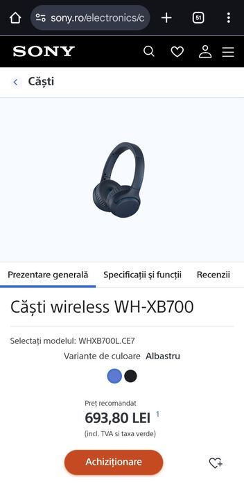 Sony WH-XB700, casti on ear